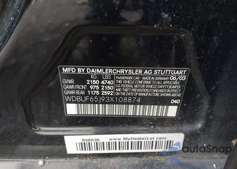 2003 Mercedes-Benz E 320 from USA, damaged, VIN WDBUF65J93X108874